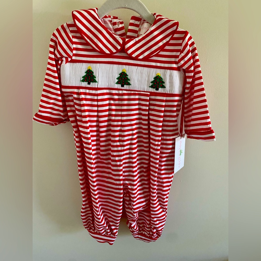 Cecil and Lou Christmas Smocked Onesie boys 3M